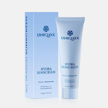 Uniqaya Hydra Sunscreen SPF 60 PA++++ | Hyaluronic Acid & Niacinamide Sunscreen For All Skin Types | Hydrating Sunscreen For Oily Skin With Bluelight Protection Lightweight (50gm)